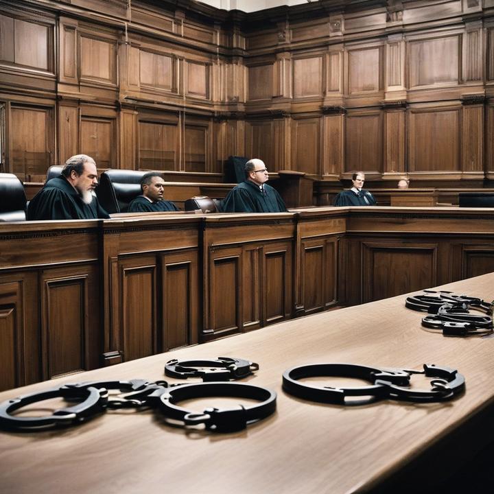 Kemp stands in court, handcuffed, during sentencing for shooting incident.