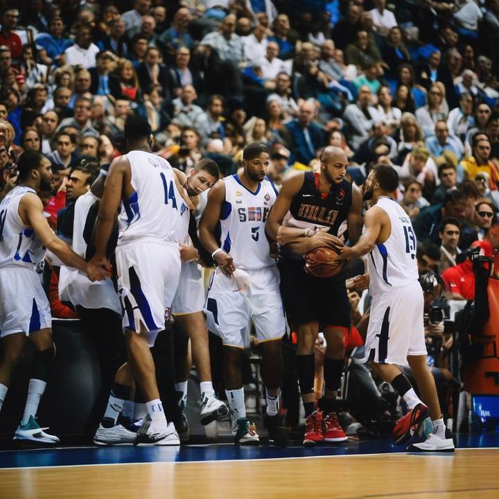 Luka Doncic in action during a basketball game against Germany.