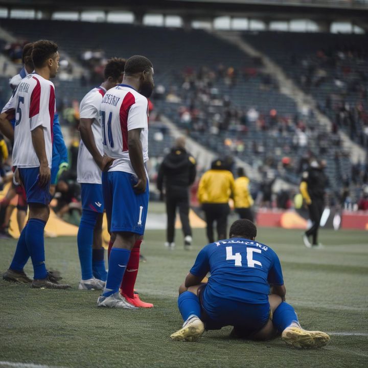 U.S. soccer players reacting to a sloppy loss on the field.
